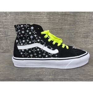 Vans Off The Wall SK8 Hi Black Star Skate Shoes with Neon Laces Size 8 Mens